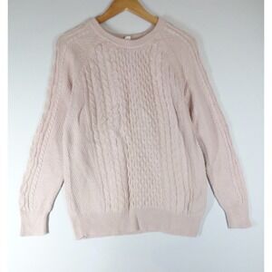 Gap Cable Knit Sweater Cotton M Pink Crew Neck Long Sleeve Coquette Fisherman